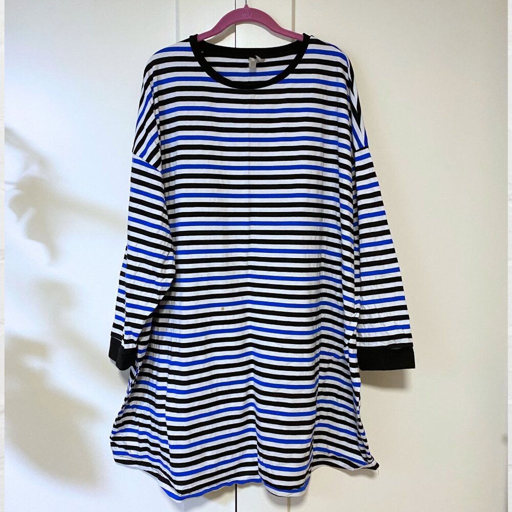 ASOS DESIGN Curve Oversized Long Sleeve Striped T-Shirt Dress Blue Plus Size 20